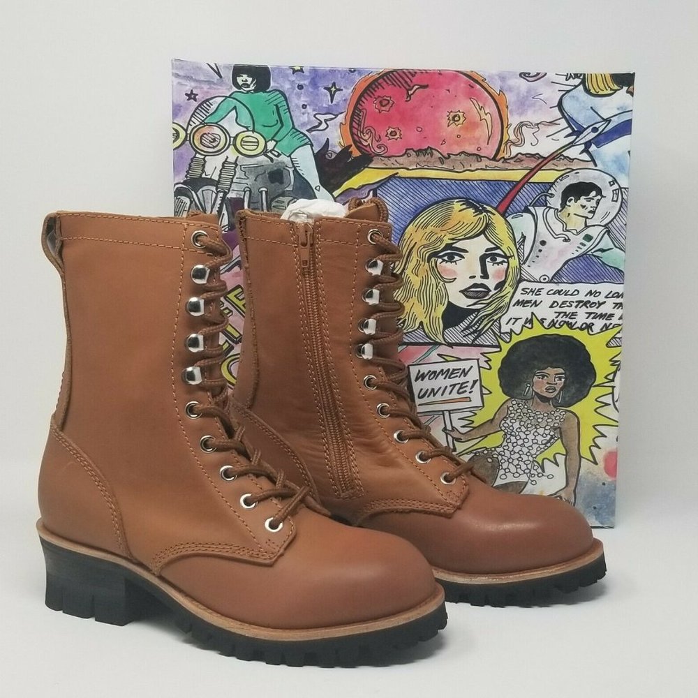 Free People Lucca Leather Tan Lace-Up Boots